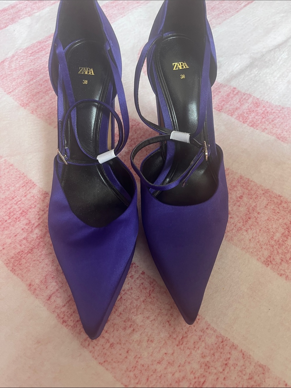 Zara Deep Purple Satin Pointed Toe Ankle Strap Heels